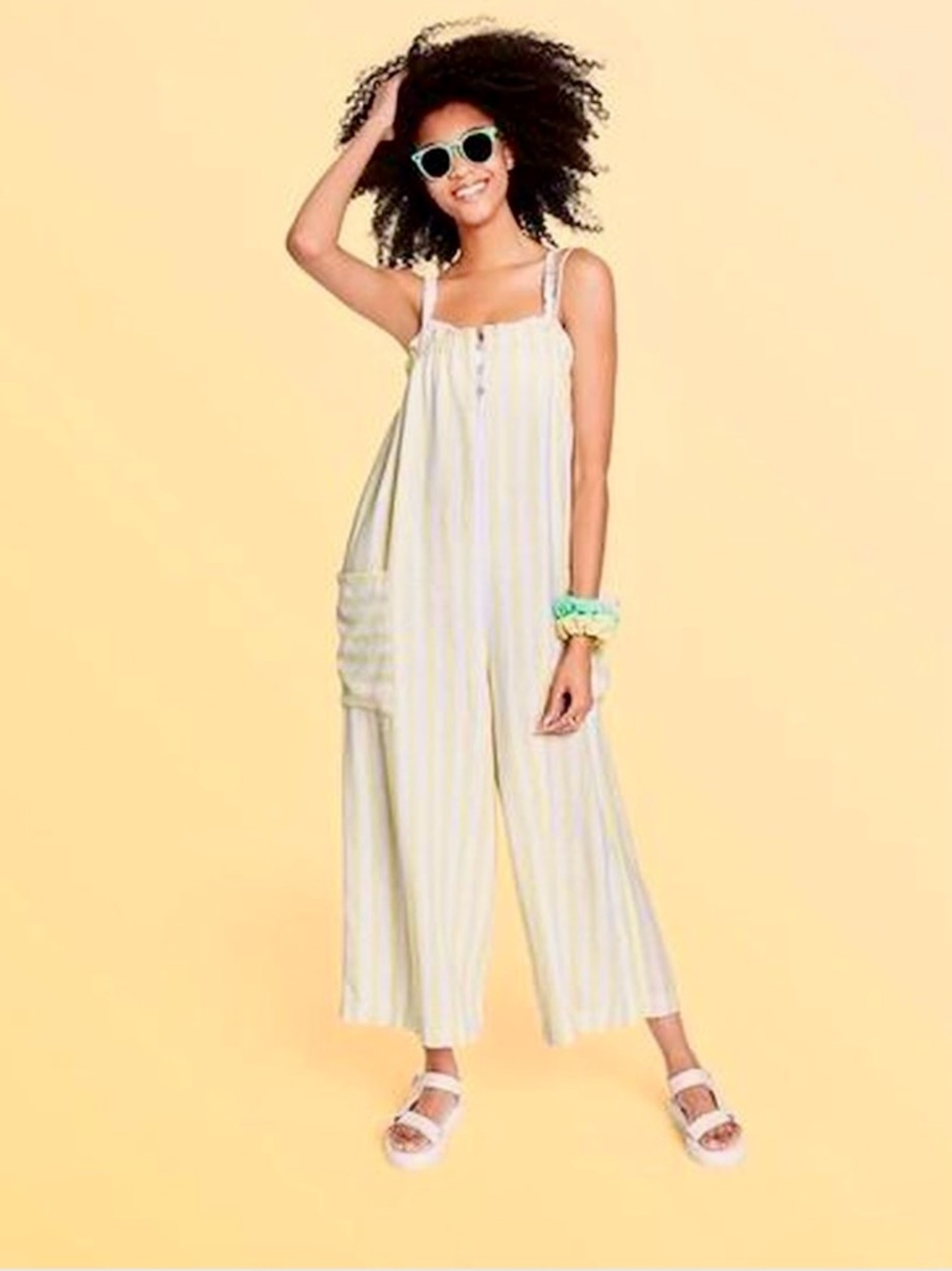 Stoney Clover Lane Pale Yellow Striped Wide-Leg Jumpsuit